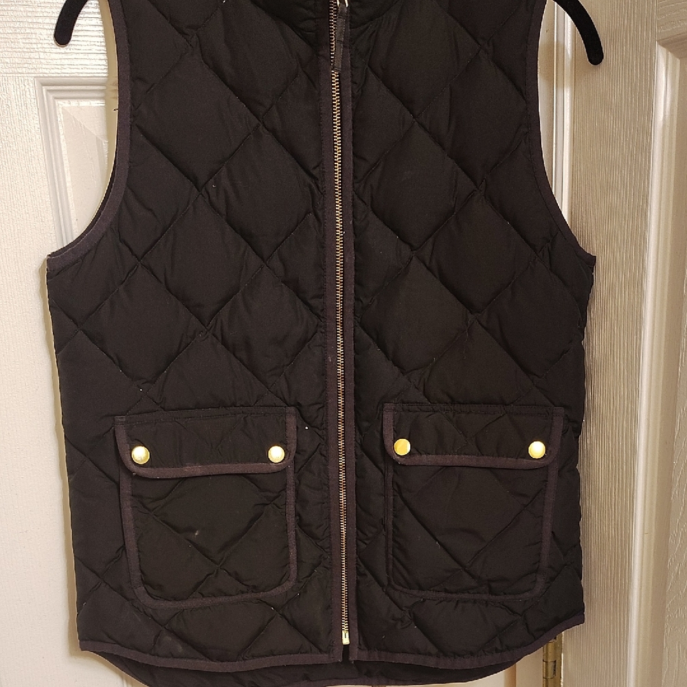J.Crew Black Quilted Vest with Gold Details
